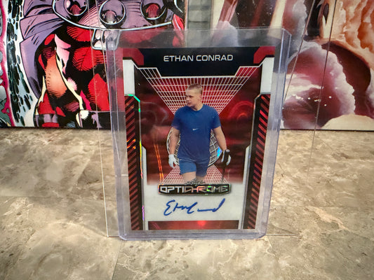 Ethan Conrad 2025 Leaf Optichrome Baseball Base Auto Red Lava 1/2