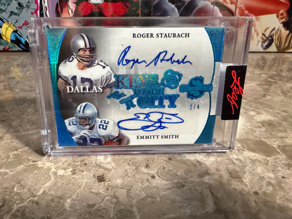 2026 Leaf Spectacular Football Keys To The City Dual Auto Roger Staubach Emmitt Smith 2/4