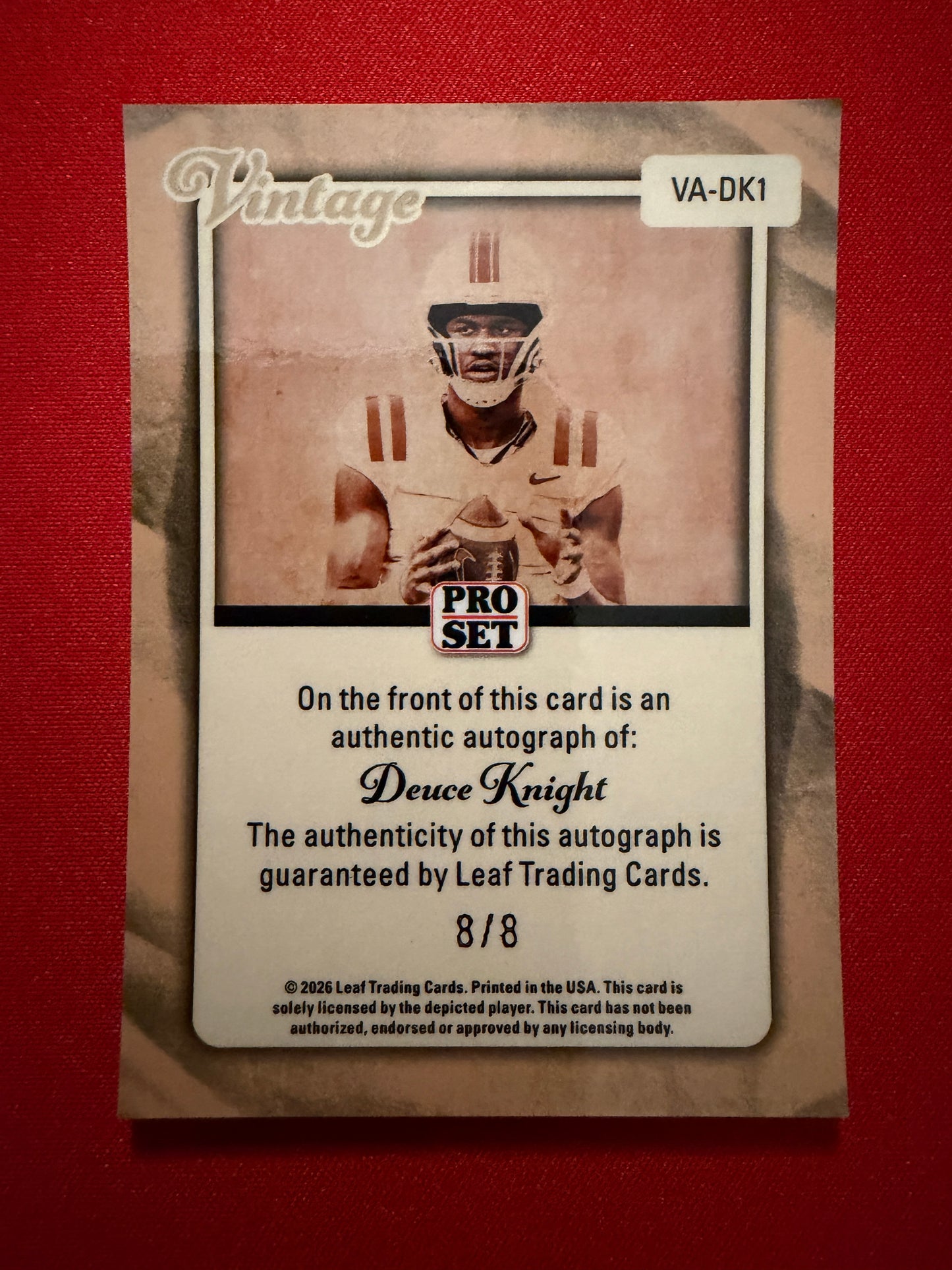 Deuce Knight 2026 Leaf Pro Set Metal Football Vintage Auto Platinum Bookend Lot