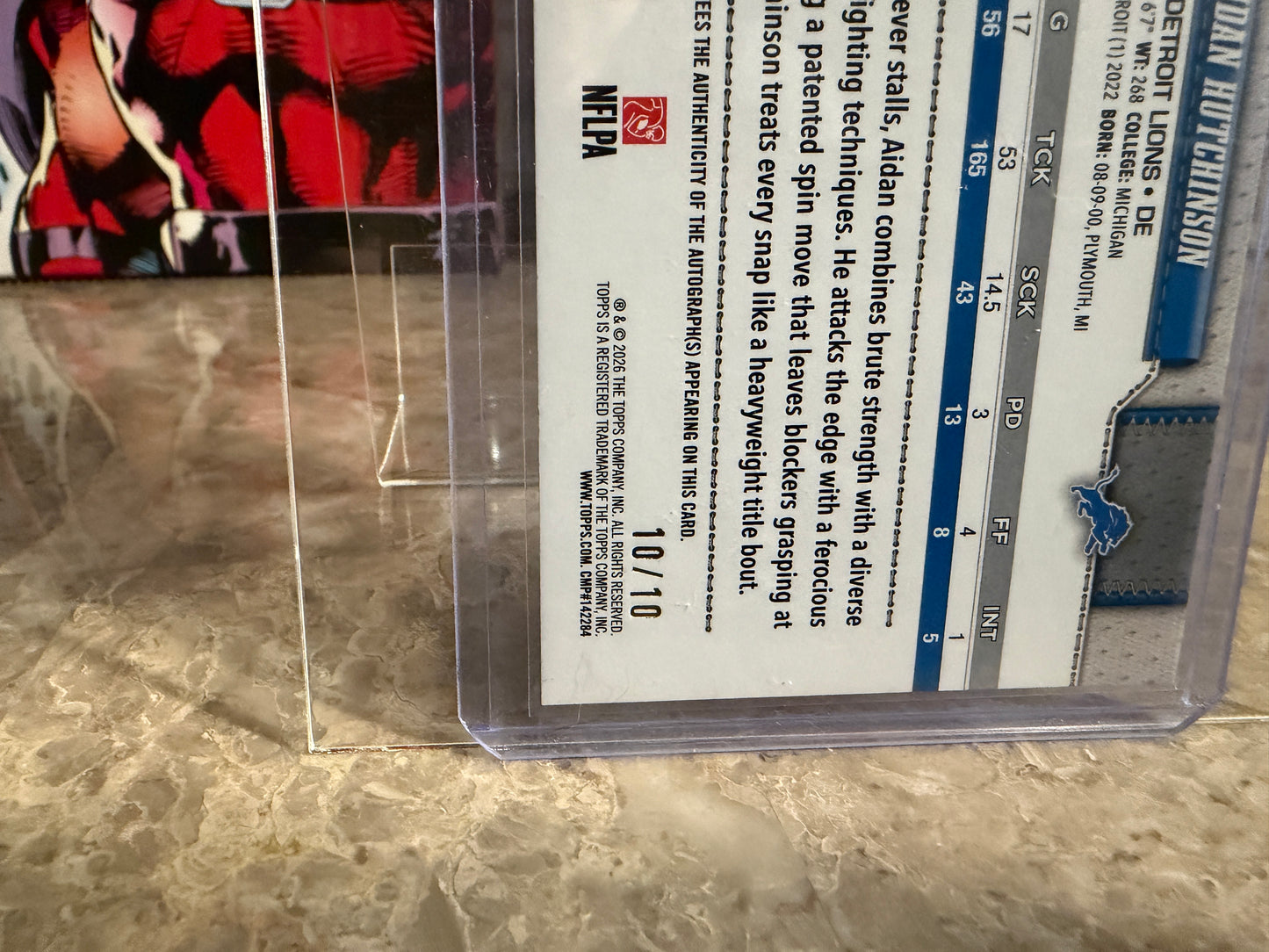 Aidan Hutchinson 2026 Topps Flagship Auto Black Holo Jersey Color Match 10/10