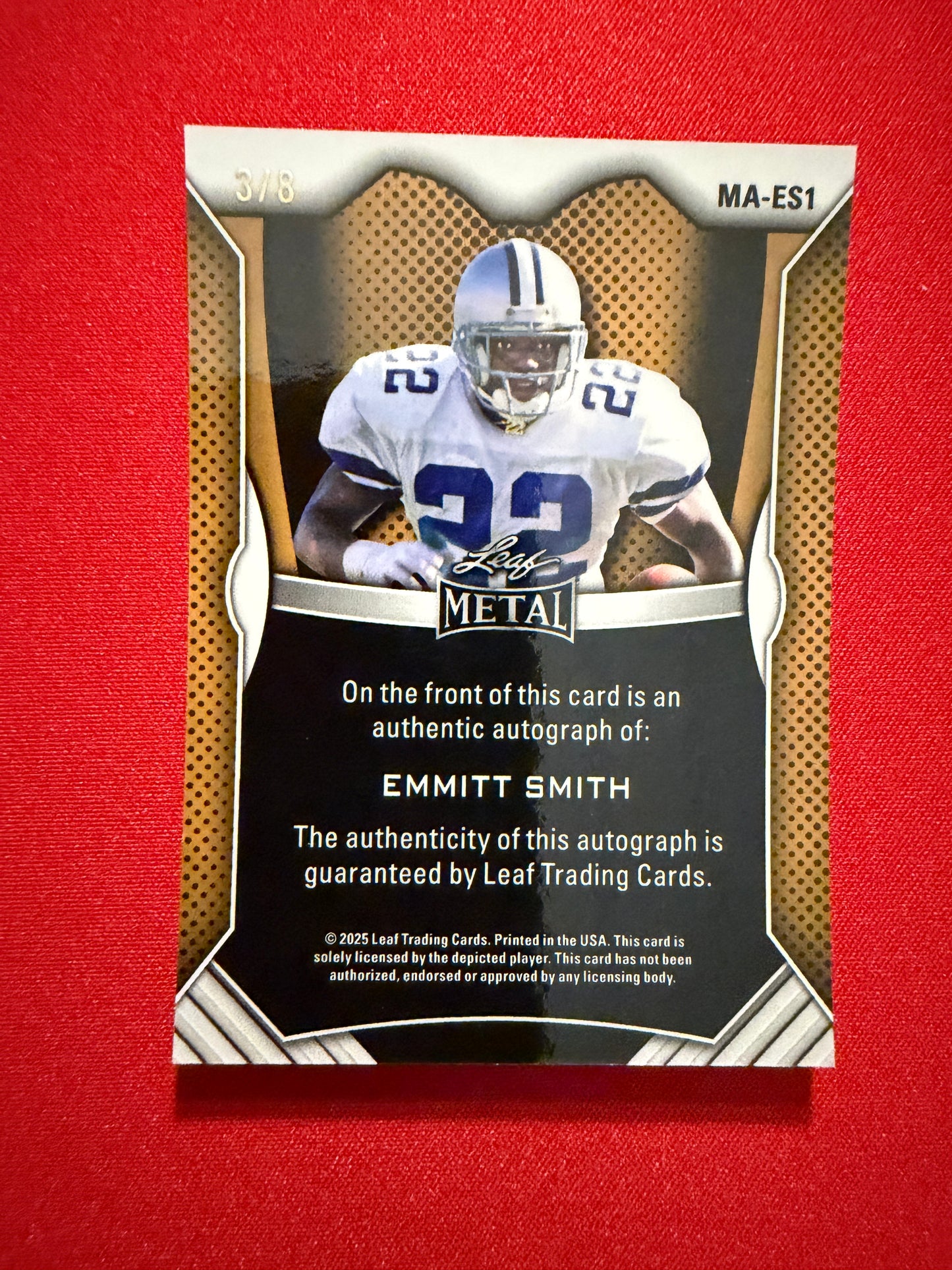 Emmitt Smith 2026 Leaf Pro Set Metal Football Metal On-Card Auto Orange 3/8