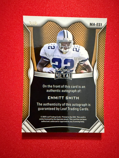 Emmitt Smith 2026 Leaf Pro Set Metal Football Metal On-Card Auto Orange 3/8