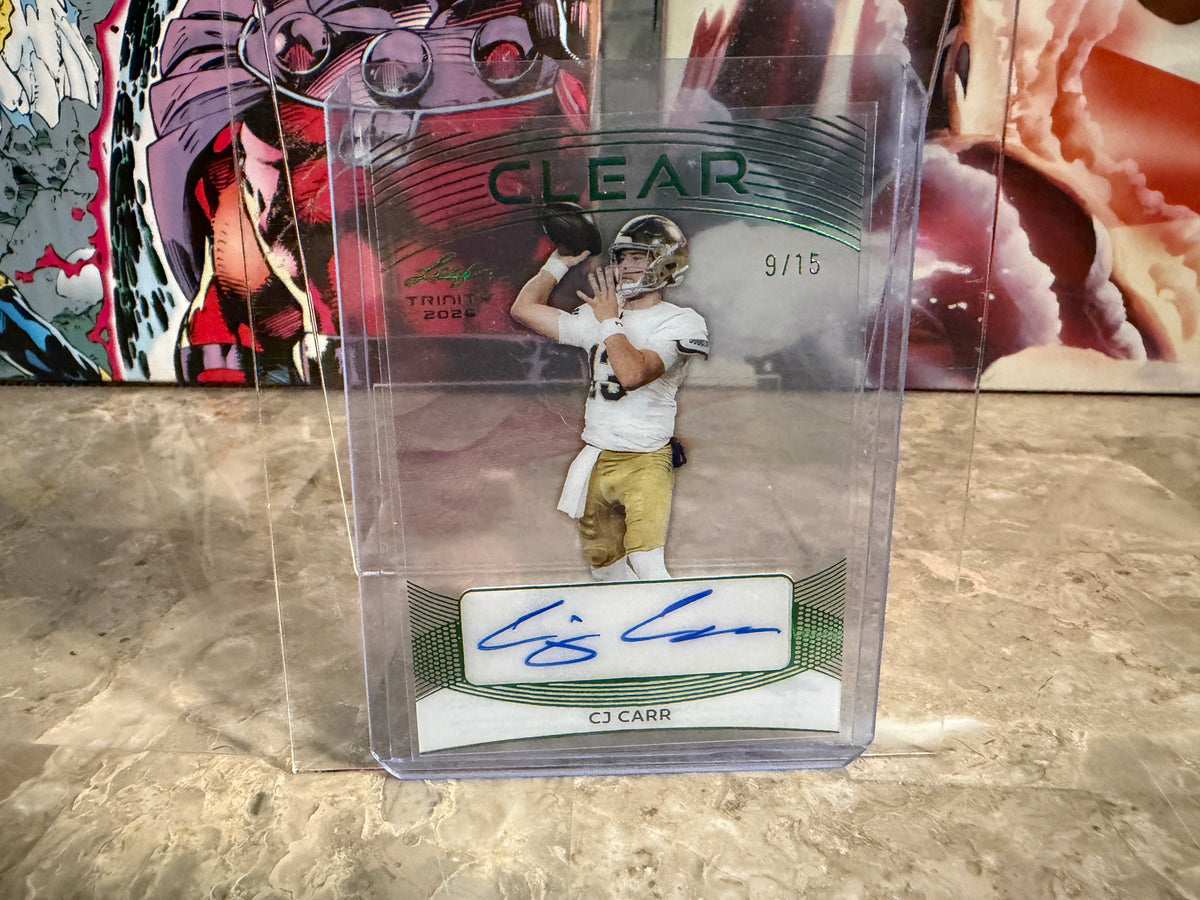 CJ Carr 2026 Leaf Trinity Football Clear Green Auto /15