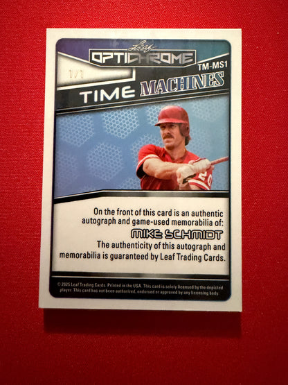 Mike Schmidt 2025 Leaf Optichrome Time Machines Patch Auto Black Cracked Ice 1/1