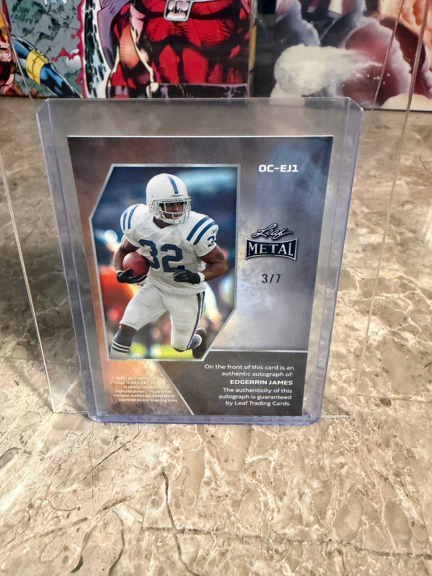 2026 Leaf Metal Football Edgerrin James On-Card Auto White Color Match Kaleidoscope