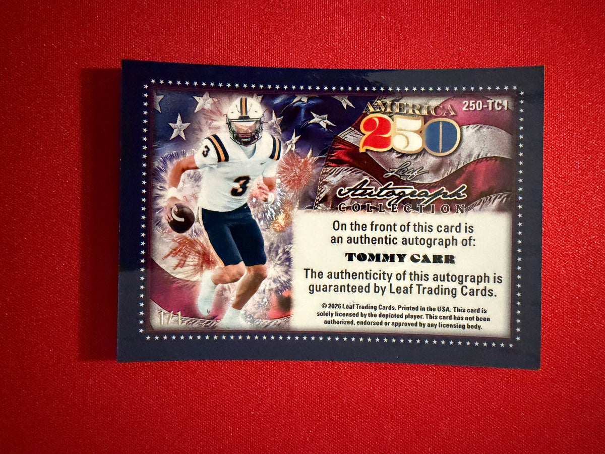 Tommy Carr 2026 Leaf Autograph Collection Football America 250 Super Gold 1/1