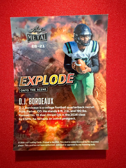 2026 Leaf Metal Football DJ Bordeaux Explode Onto Scene Gold 1/1