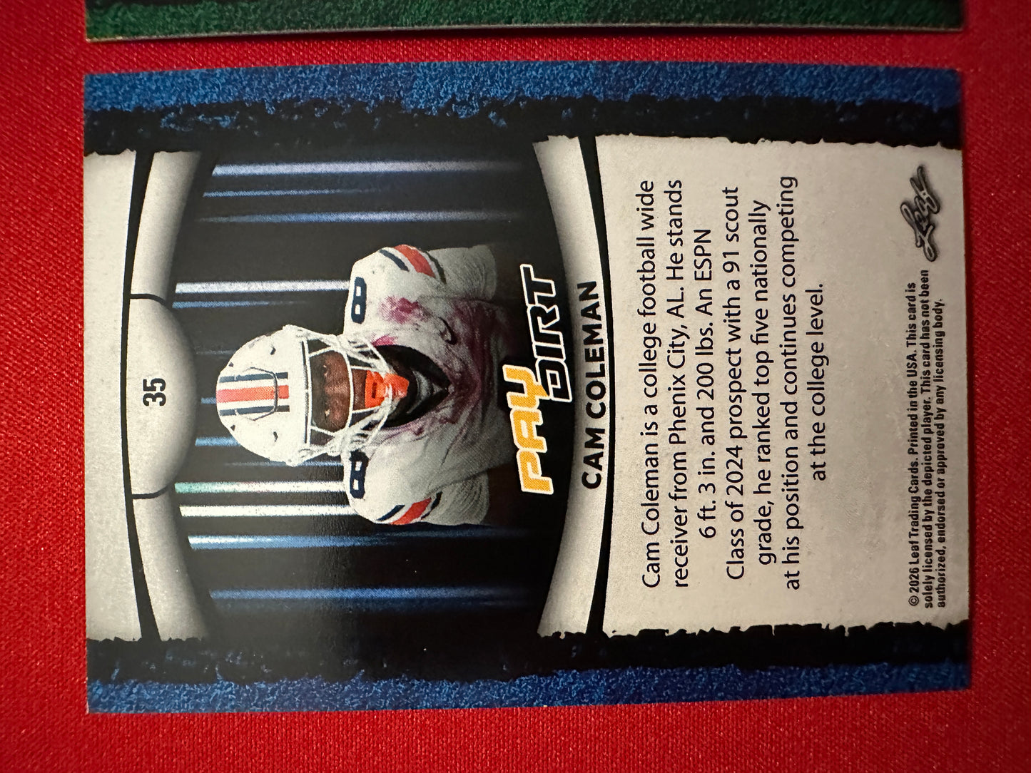 Cam Coleman 2026 Leaf Paydirt Football Two-Card Short-Print Parallel Lot