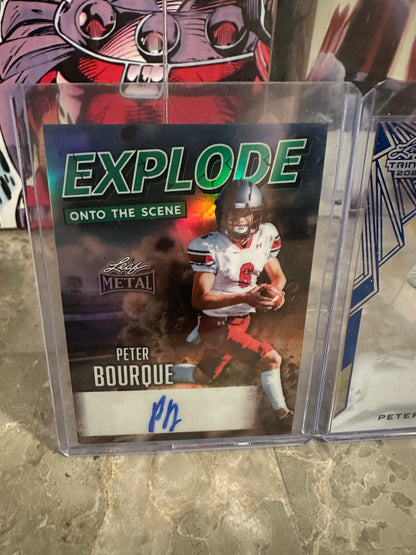 Peter Bourque Leaf Metal Explode Green AUTO /3 & Trinity Clear /35 VT QB Lot