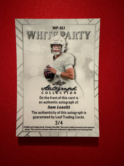 Sam Leavitt 2026 Leaf Autograph Collection Football White Party Shimmer /4