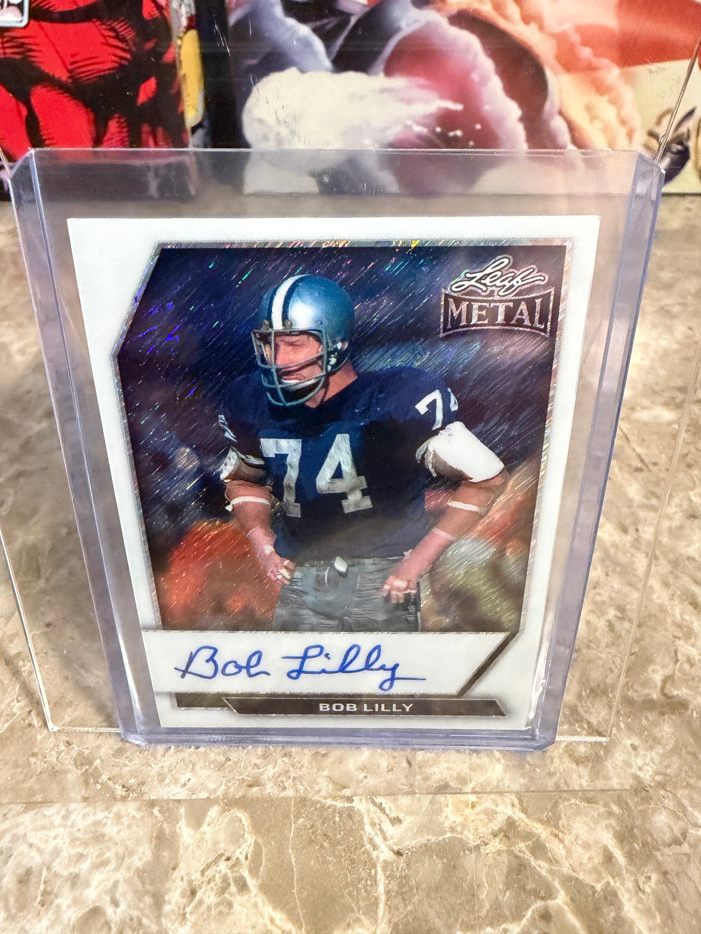 2026 Leaf Metal Football White Shimmer On-Card Auto Bob Lilly 1/7 Bookend