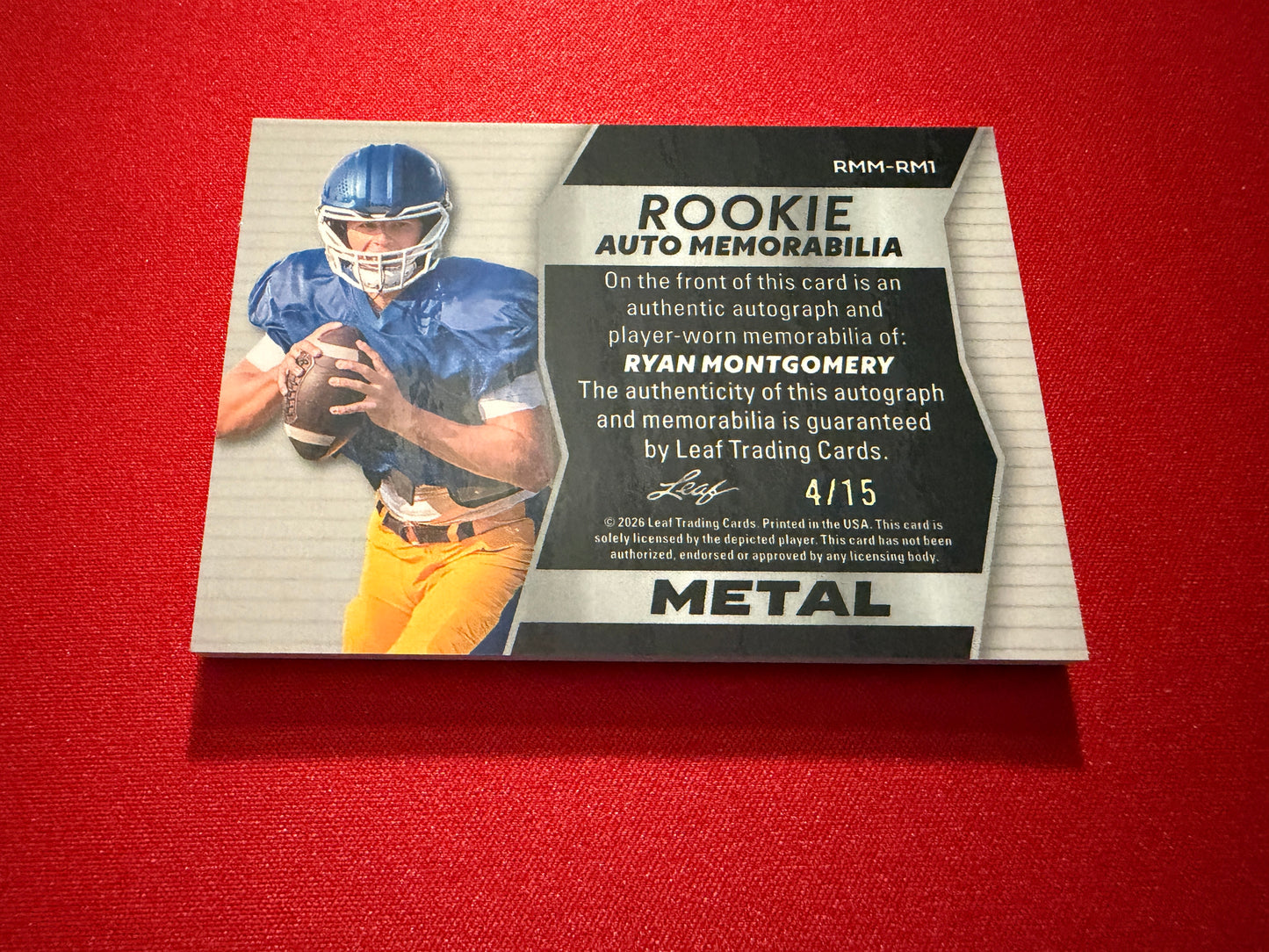 Ryan Montgomery 2026 Leaf Trinity Rookie Auto Mem Metal Multicolor Patch /15