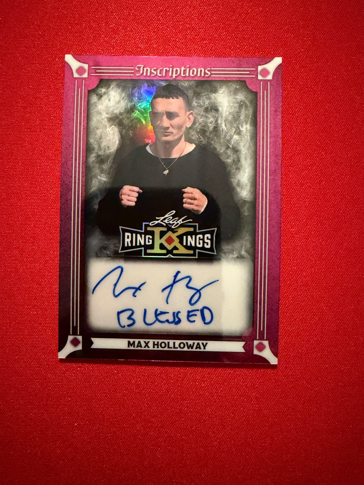 Max Holloway 2026 Leaf Metal Ring Kings Metal Inscriptions Auto Pink /6