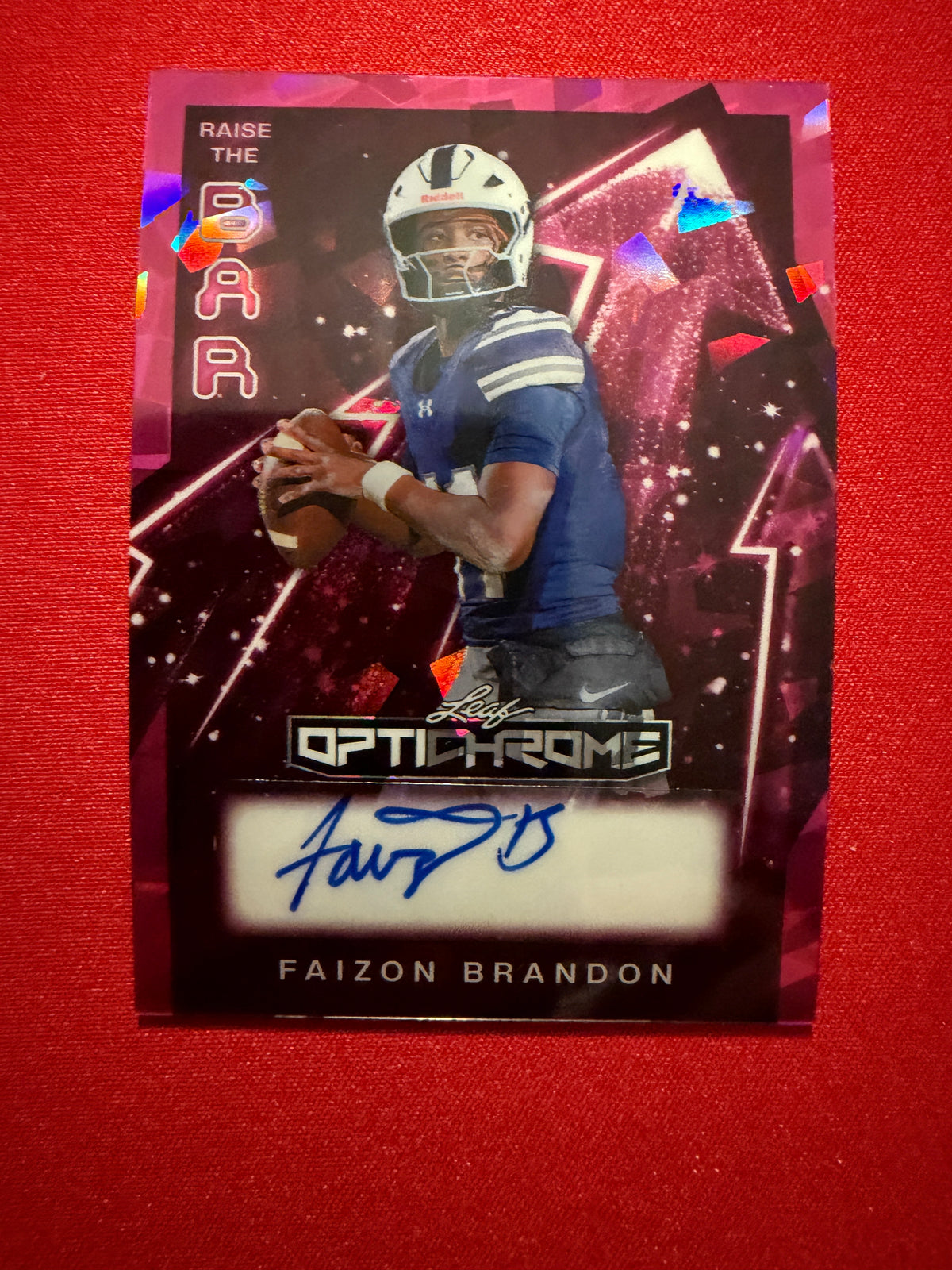 2026 Leaf Optichrome Football Faizon Brandon Raise The Bar Auto Pink Crystal /6