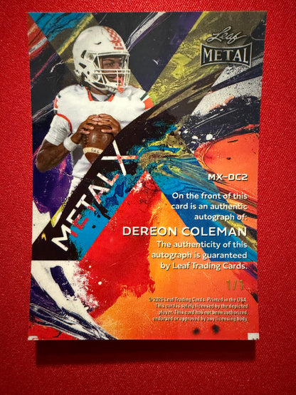 2026 Leaf Metal Dereon Coleman Auto Metal X Gold Prismatic 1/1