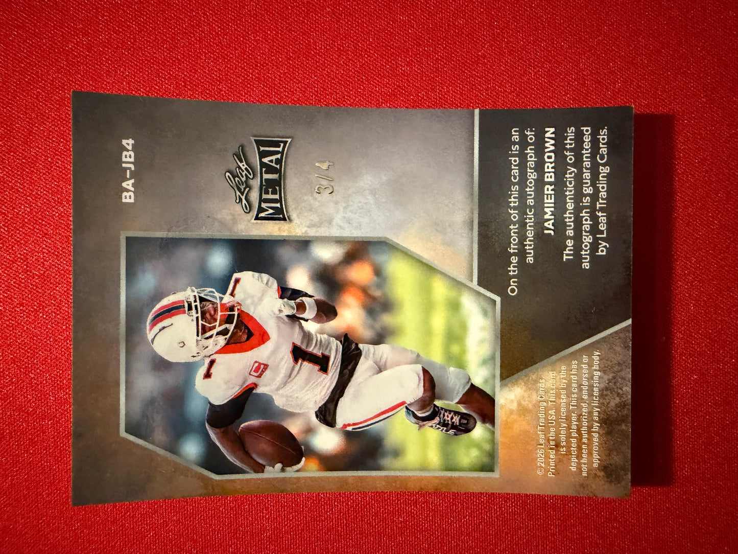 Jameer Brown 2026 Leaf Metal Base Auto Red Ohio State Color Match /4