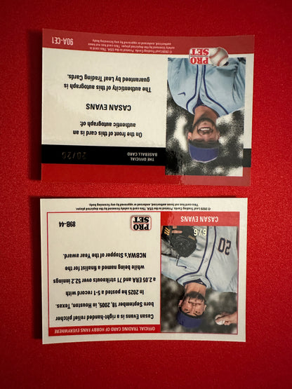 Casan Evans 2026 Leaf Pro Set Two-Card Prospect Lot