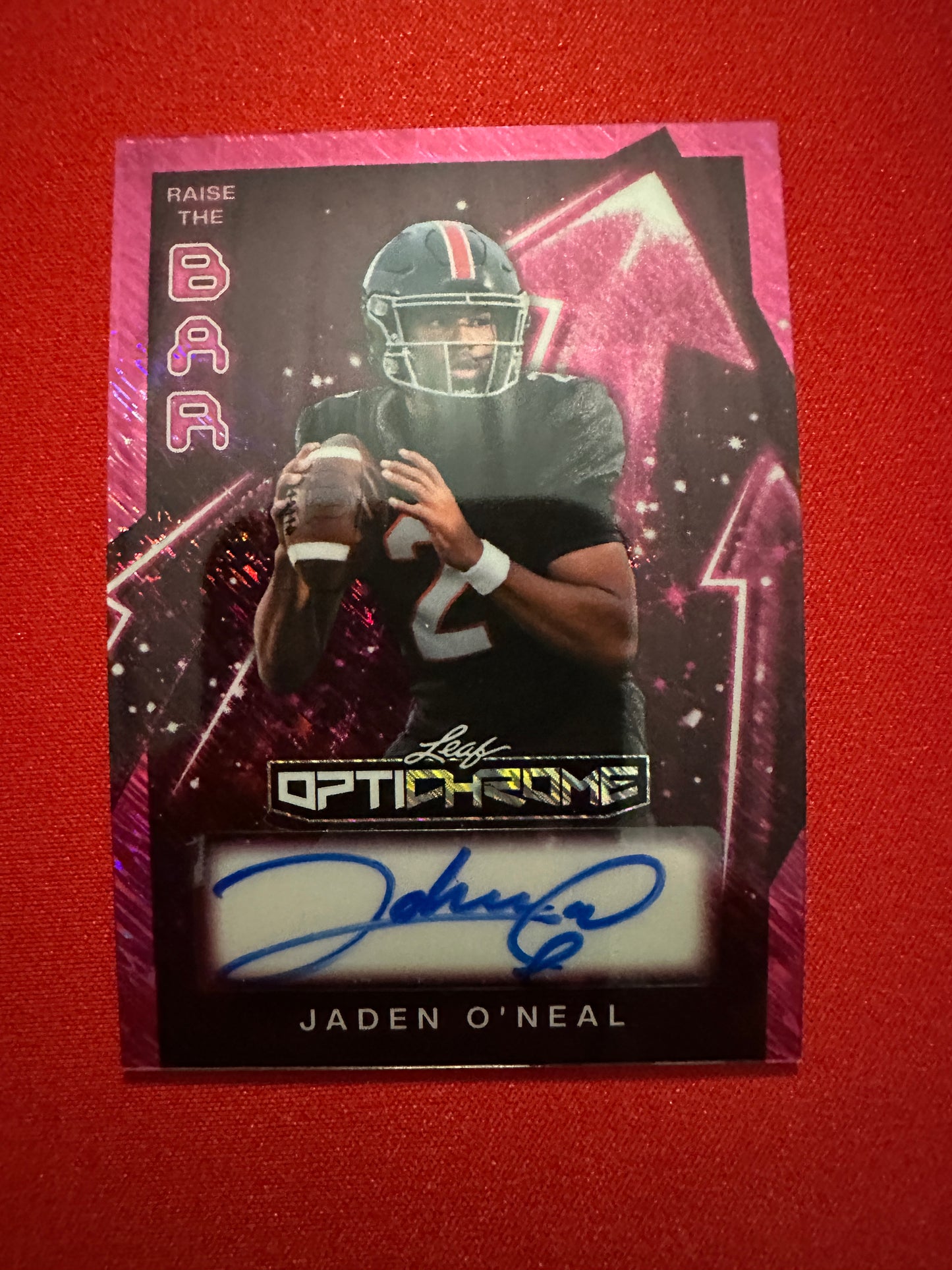2026 Leaf Optichrome Jaden O'Neal RAISE THE BAR PINK SHIMMER AUTO 6/6 FSU QB