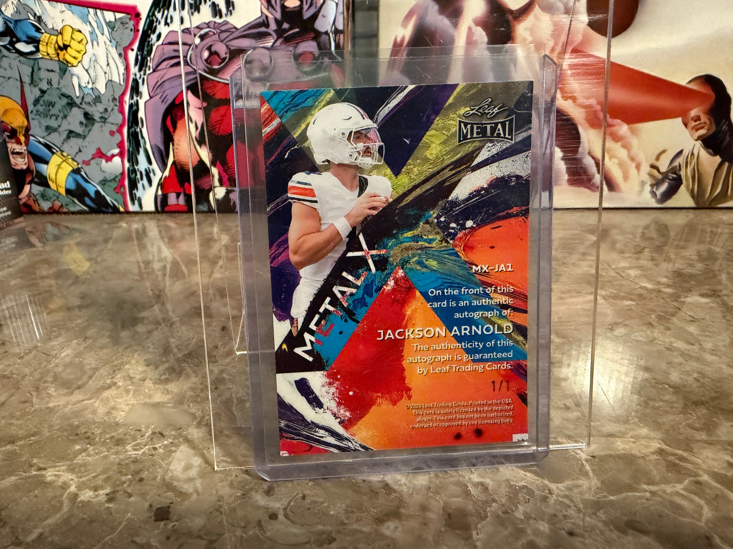 Jackson Arnold 2026 Leaf Metal Football Metal X Blue Shimmer 1/1