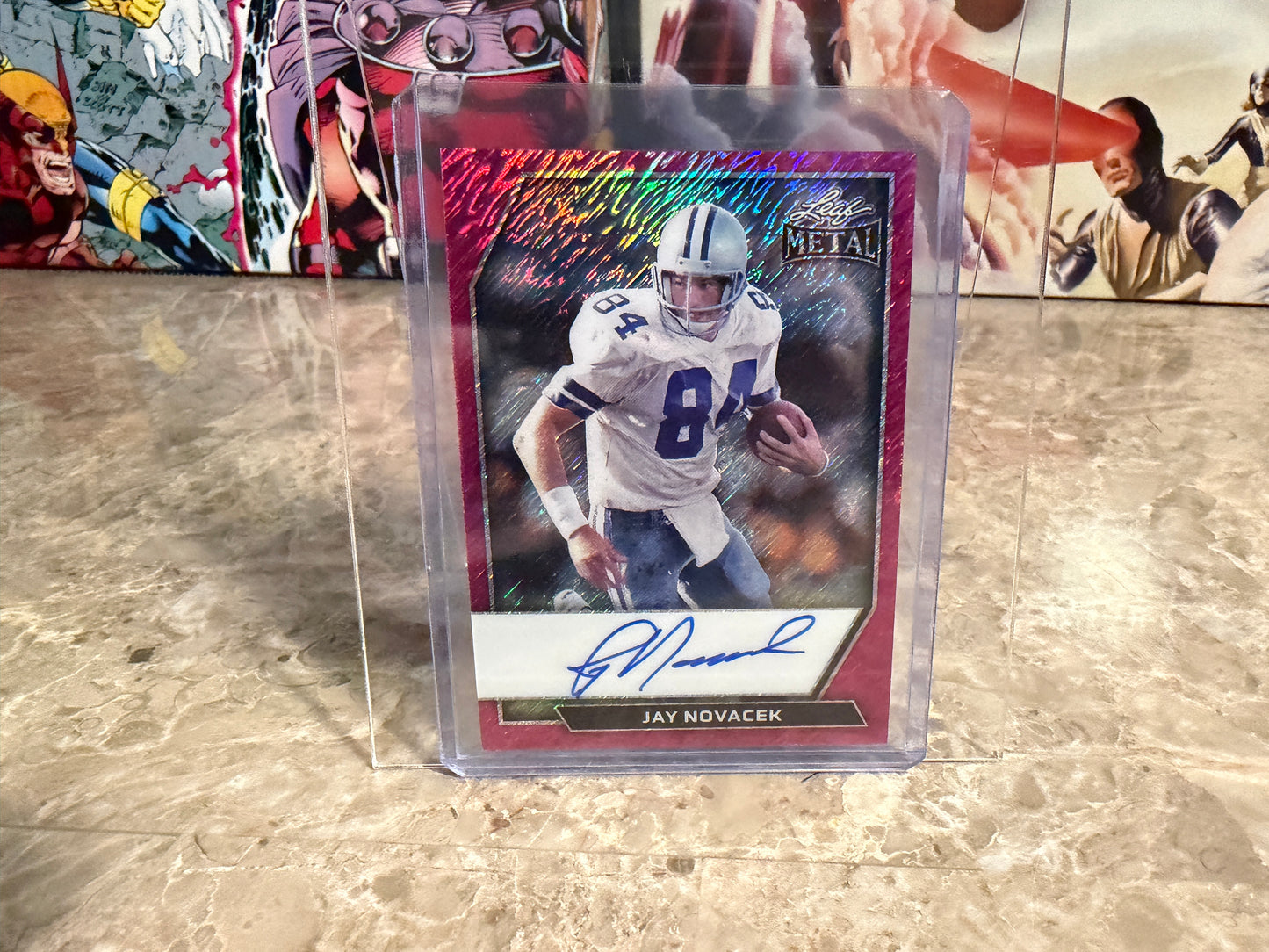 2026 Leaf Metal Football Jay Novacek On-Card Auto Pink Shimmer /4