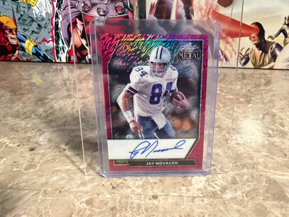 2026 Leaf Metal Football Jay Novacek On-Card Auto Pink Shimmer /4