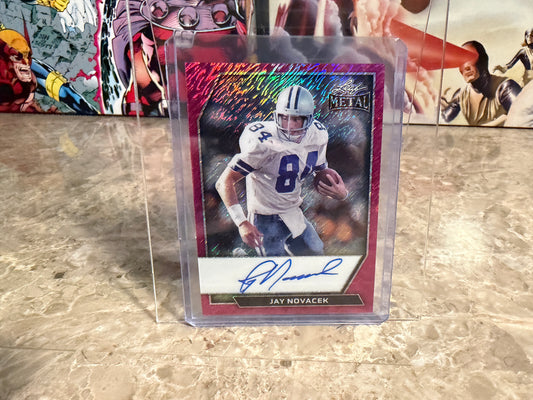 2026 Leaf Metal Football Jay Novacek On-Card Auto Pink Shimmer /4