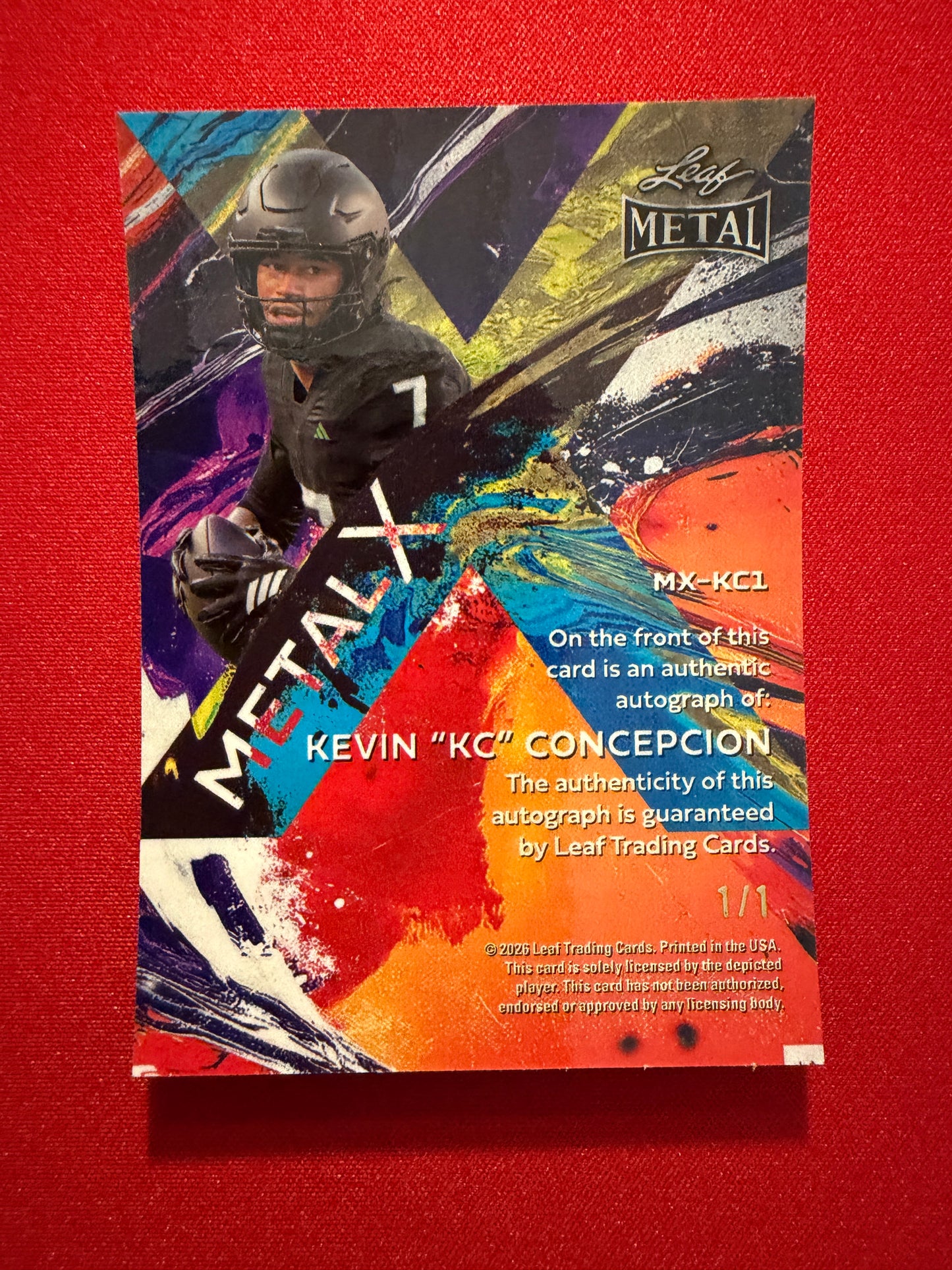 Kevin "KC" Concepcion 2026 Leaf Metal Football Metal X Auto Green 1/1