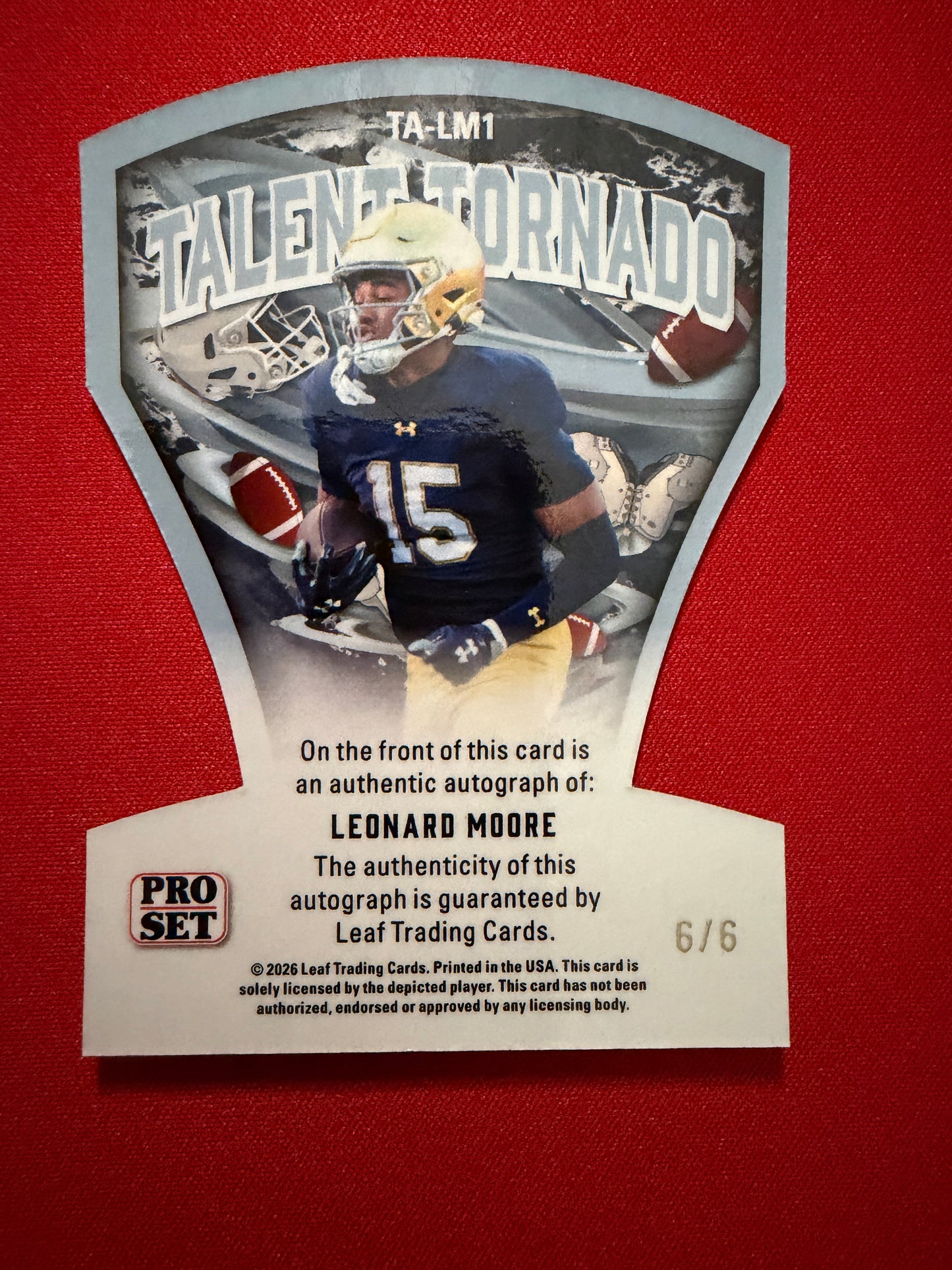 Leonard Moore 2026 Leaf Pro Set Metal Talent Tornado Auto Pink 6/6 Bookend