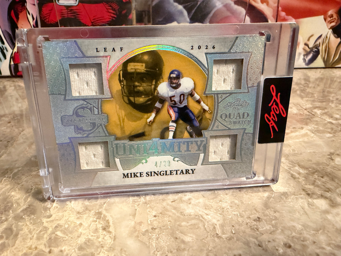 2026 Leaf Spectacular Football Uni4mity Silver Prismatic Quad Patch Mike Singletary /20