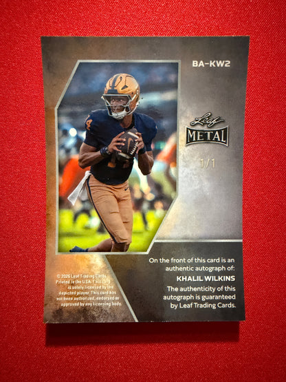 2026 Leaf Metal Football Khalil Wilkins Base Auto Gold Prismatic 1/1
