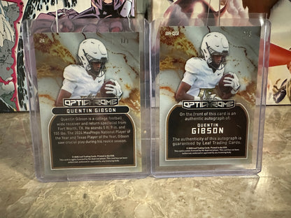 2026 Leaf Optichrome Quentin Gibson 2-Card Lot Gold 1/1 & Blue Crystal Auto /5