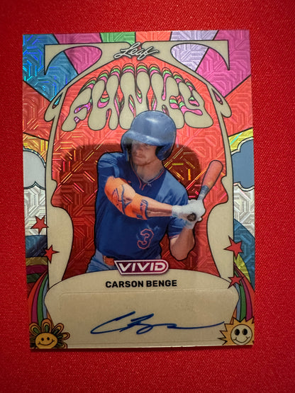 Carson Benge 2026 Leaf Vivid Funky Red Techno Auto 14/14 Bookend Mets Rookie