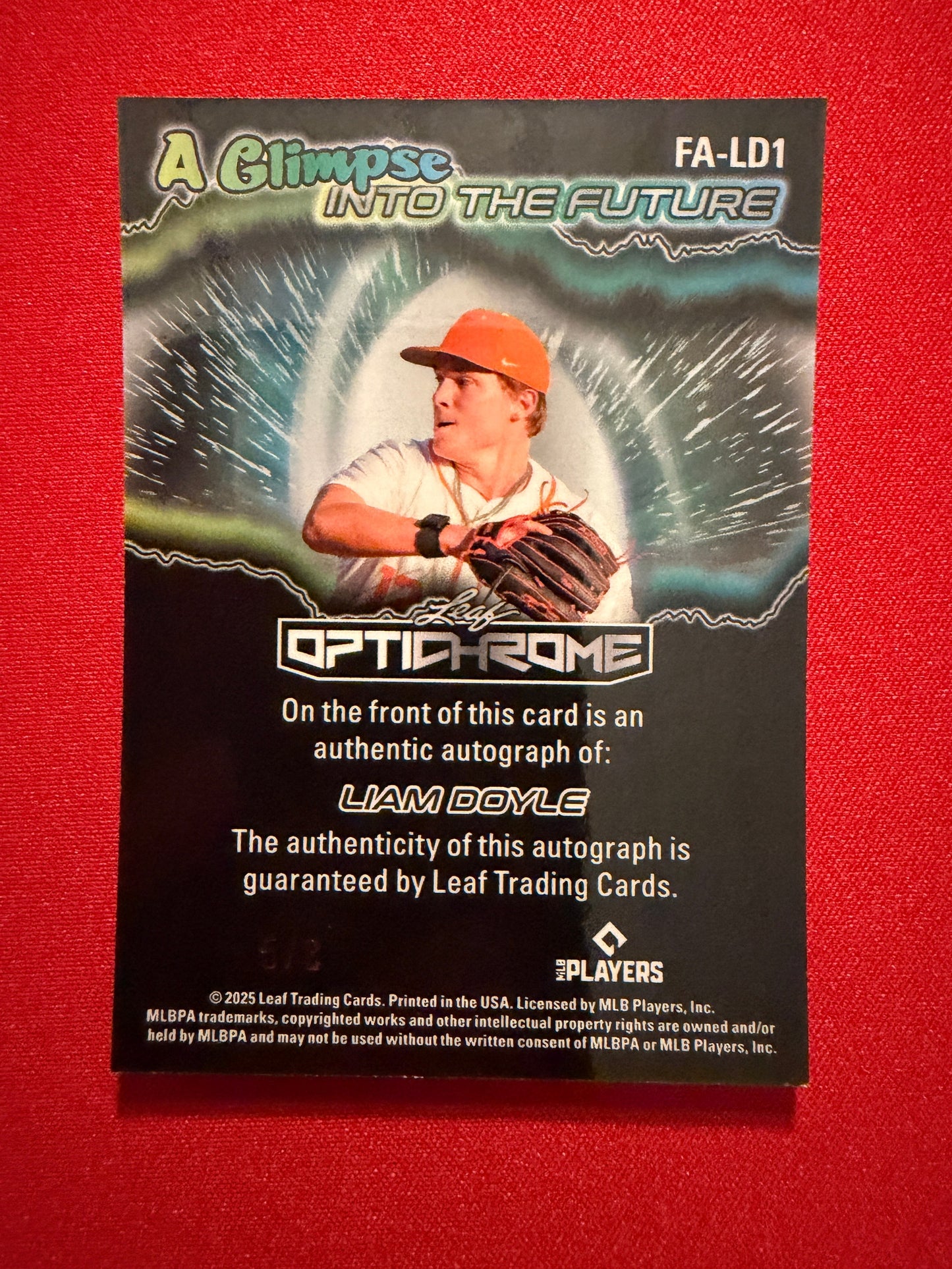 Liam Doyle 2025 Leaf Optichrome Baseball Glimpse Into Future Auto Pink Lazer /8