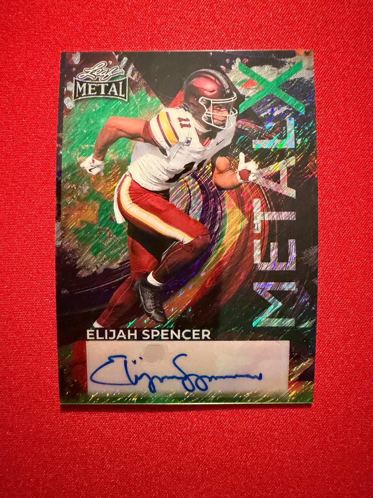 2026 Leaf Metal Football Elijah Spencer Metal X Auto Green Shimmer 1/1
