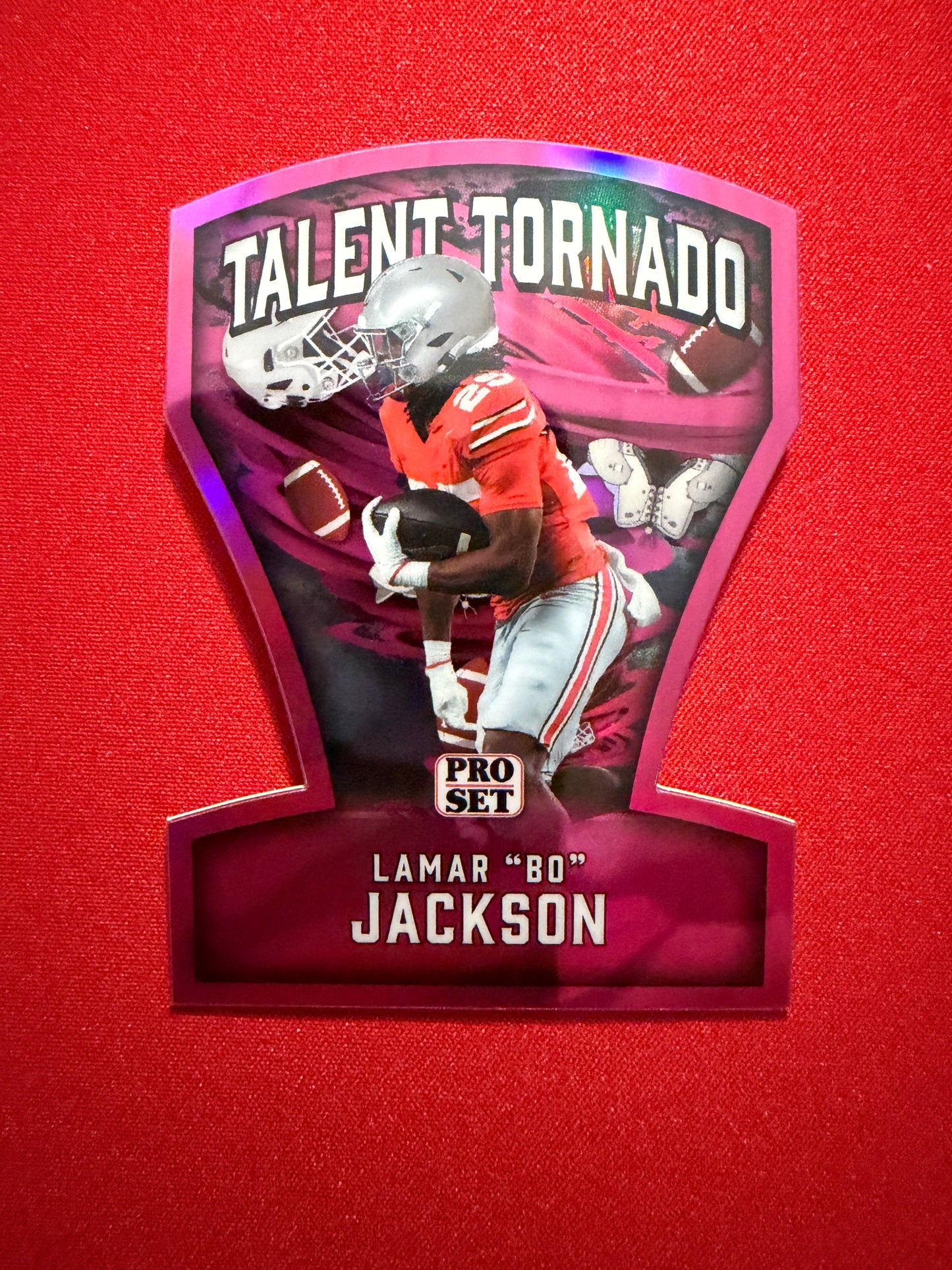 Lamar "Bo" Jackson 2026 Leaf Pro Set Metal Football Talent Tornado Pink /4