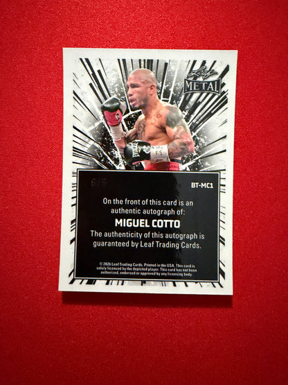 Miguel Cotto 2026 Leaf Metal Ring Kings Breaking Through Auto Blue 6/6 Bookend