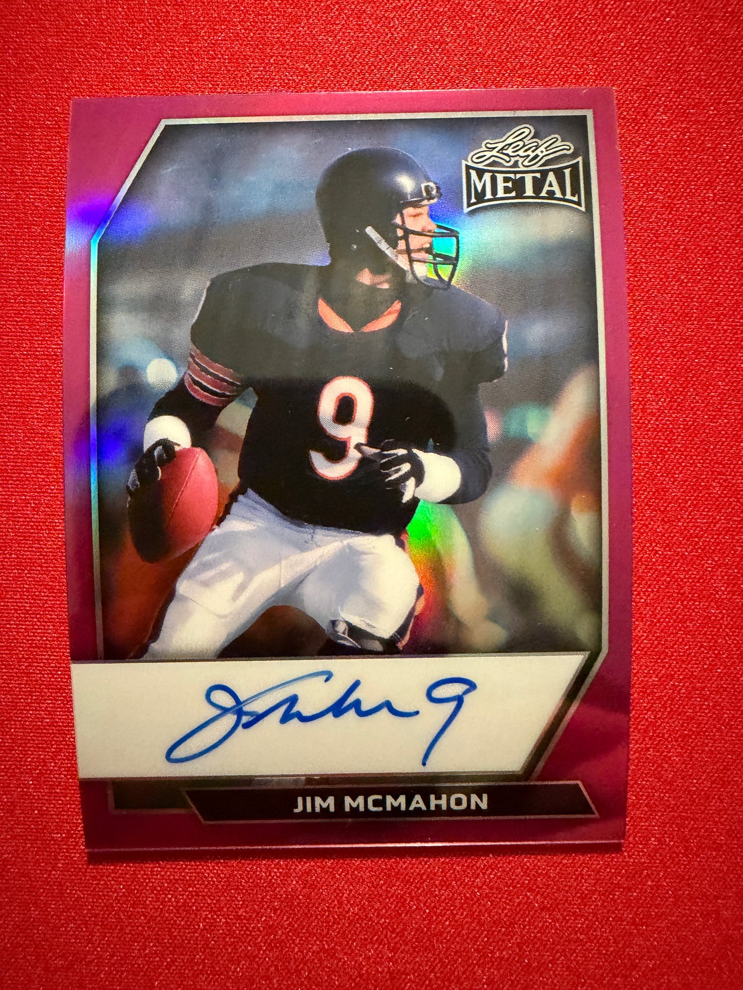 2026 Leaf Metal Football Jim McMahon On-Card Auto Pink Prismstic
