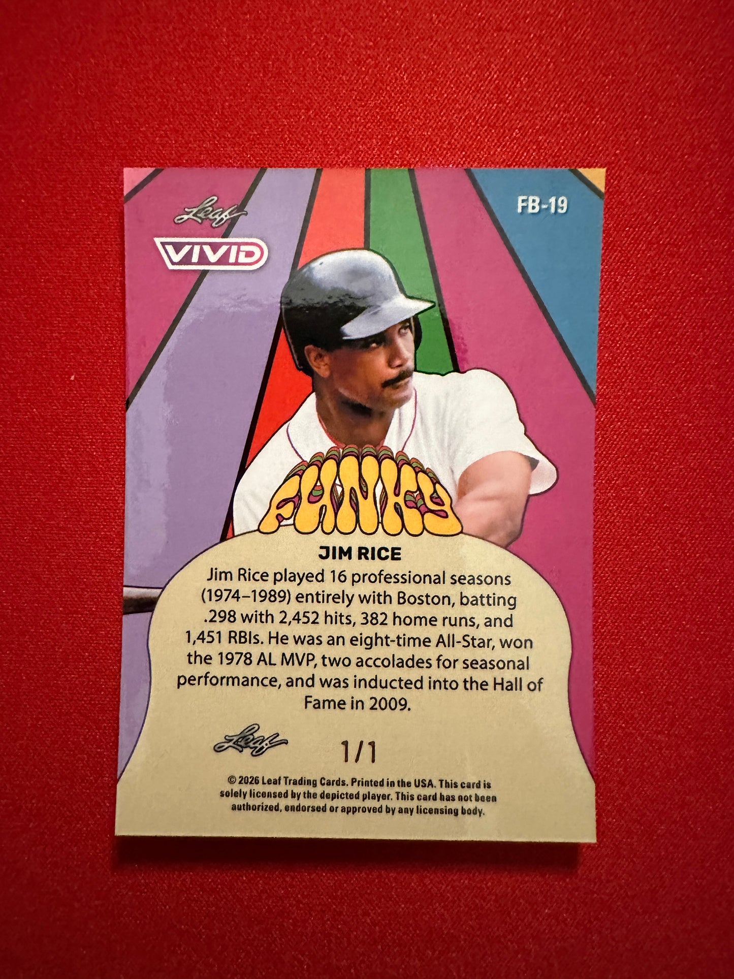 Jim Rice 2026 Leaf Vivid Baseball Funky Yellow One-of-One