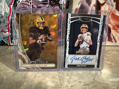 Trae Taylor 1/1 Gold Crystal Optichrome 1/1 & Paydirt Blue AUTO /5 Nebraska QB Lot