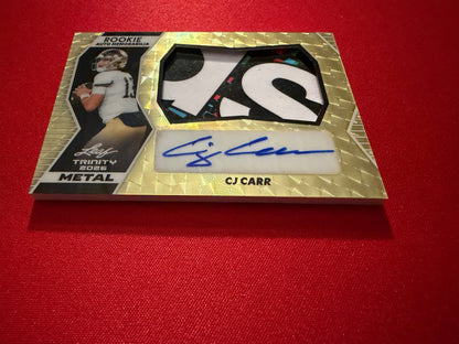 CJ Carr 2026 Leaf Trinity Rookie Auto Mem Metal Super Gold Rubber Patch 1/1