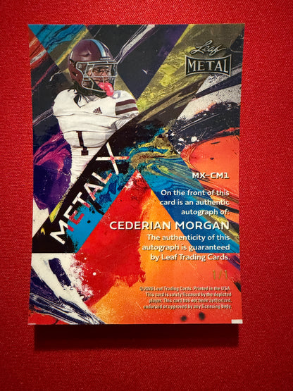 2026 Leaf Metal Football Cederian Morgan Metal X Auto Black Prismatic 1/1