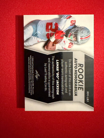 Lamar "Bo" Jackson 2026 Leaf Trinity Rookie Auto Memo Multicolor Patch /75
