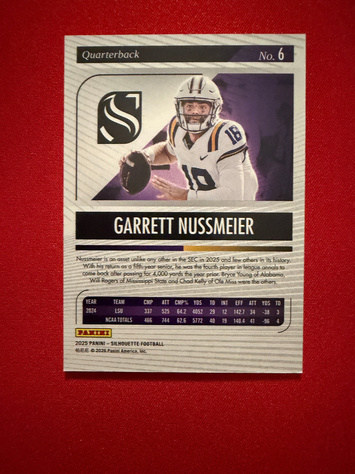 Garrett Nussmeier 2025 Panini Silhouette Football Base Silver /149