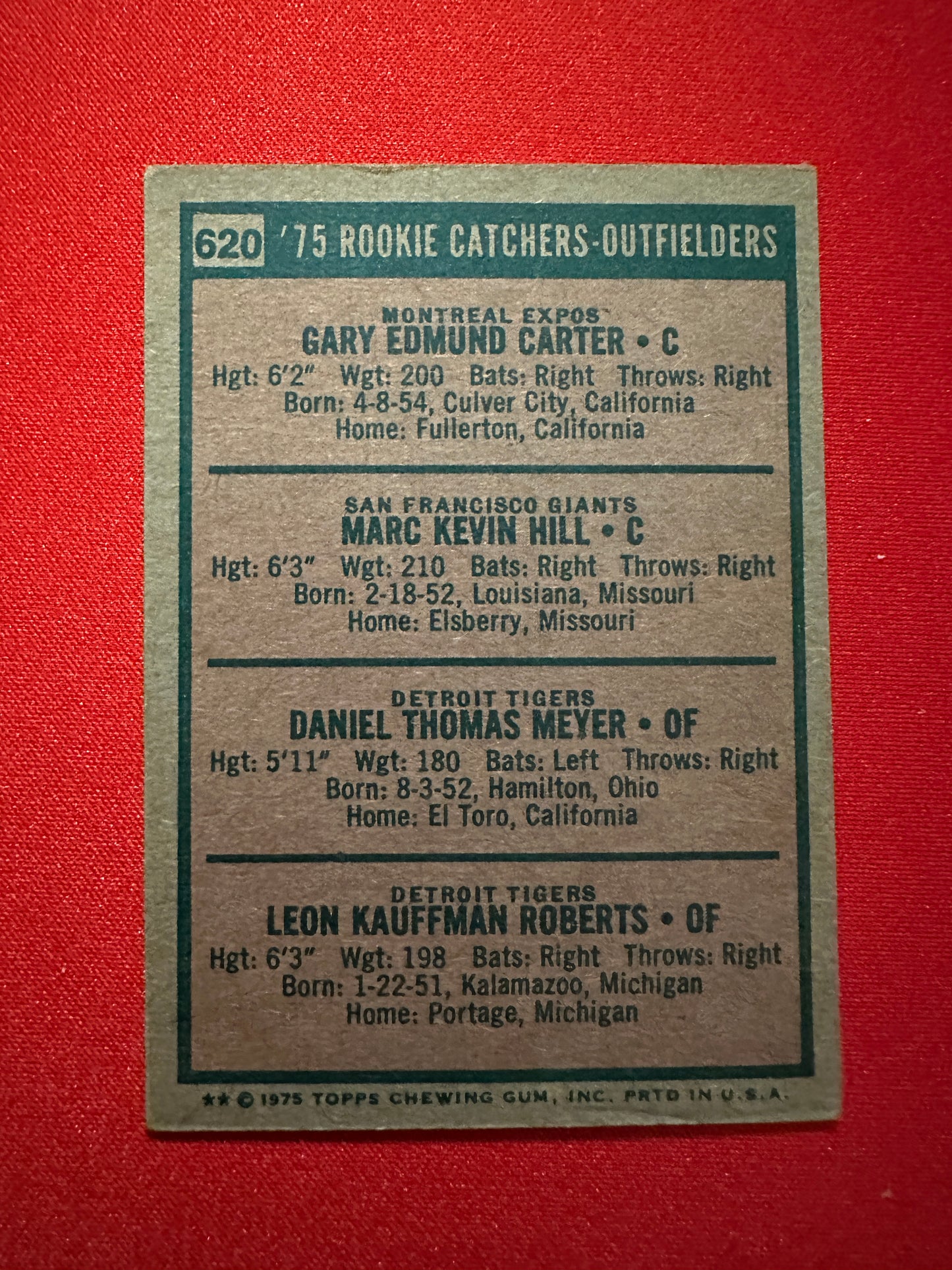 1975 Topps #620 GARY CARTER Rookie Card RC - Montreal Expos HOF - Vintage
