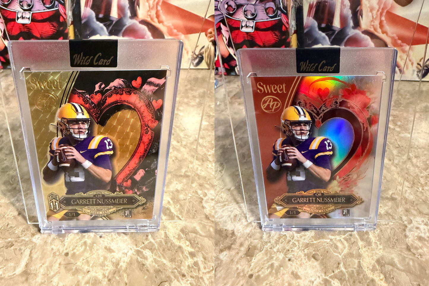 Garrett Nussmeier 2026 Wild Card Wild Art 1/1 Gold Vinyl Auto 2-Card Lot
