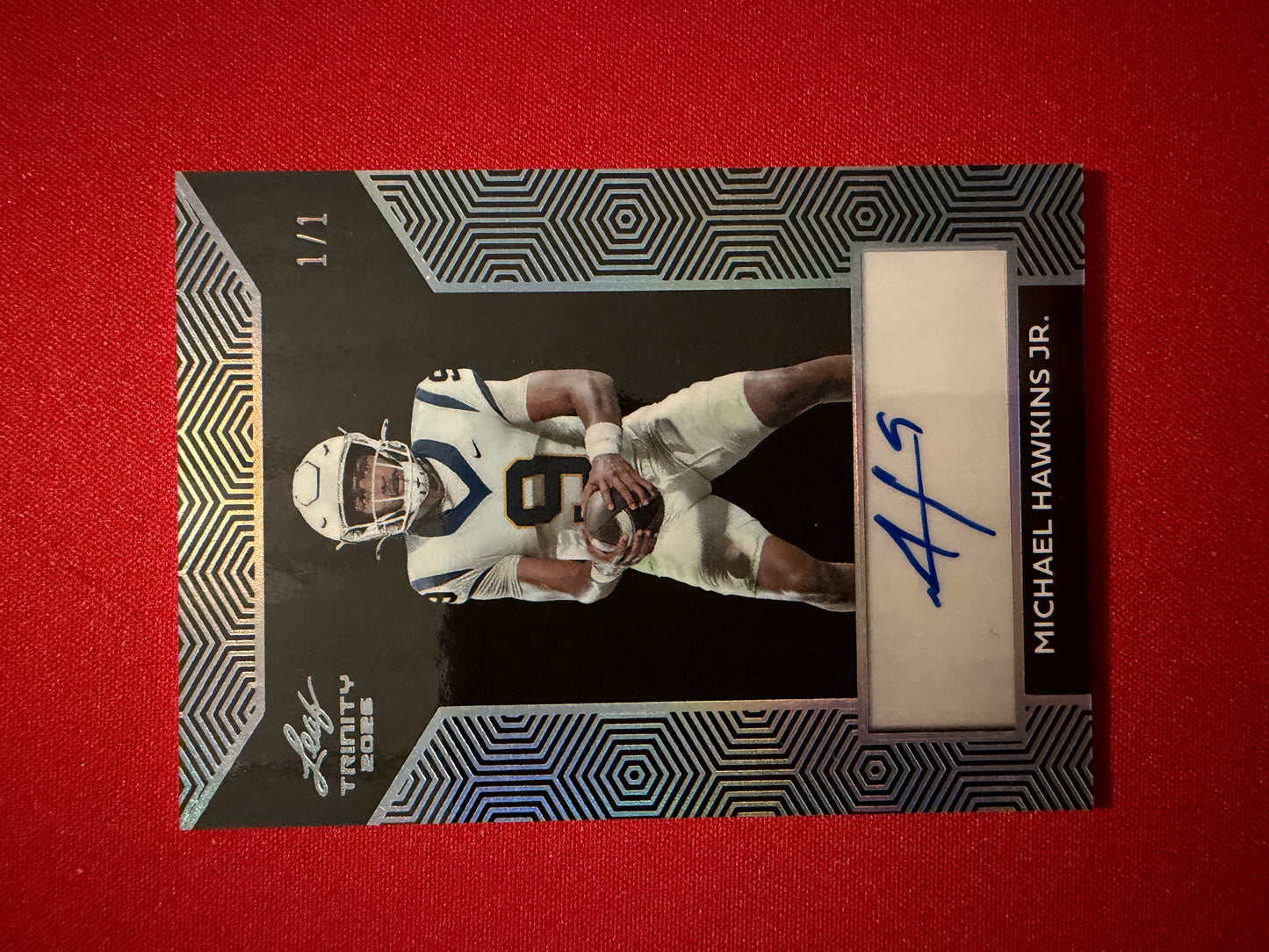 Michael Hawkins Jr. 2026 Leaf Trinity Football Base Auto Black Silver 1/1