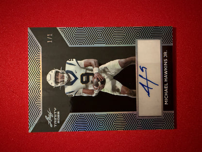 Michael Hawkins Jr. 2026 Leaf Trinity Football Base Auto Black Silver 1/1