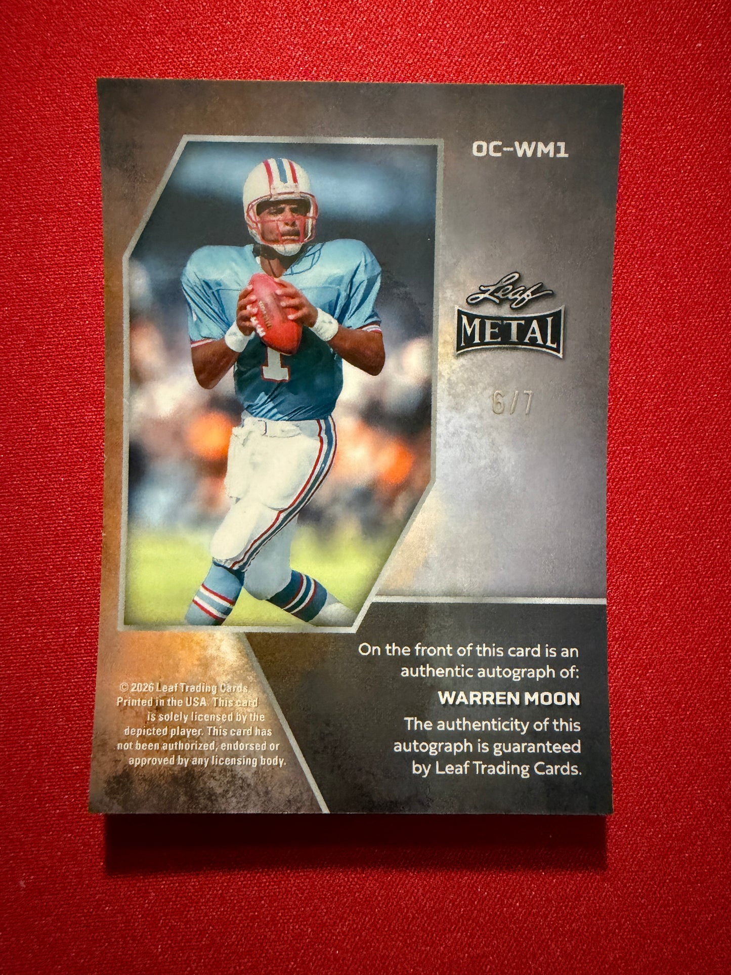 2026 Leaf Metal Football Warren Moon On-Card Auto Crystal Color Match /7