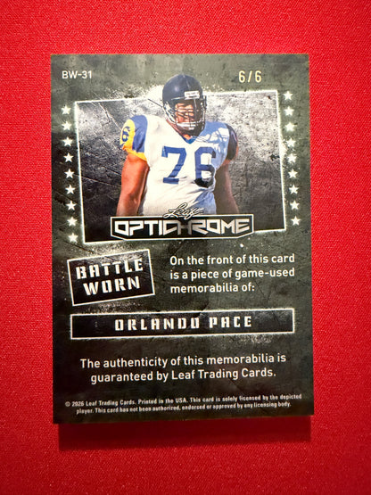 Orlando Pace 2026 Leaf Optichrome Battle Worn Game-Used Multicolor Patch /6