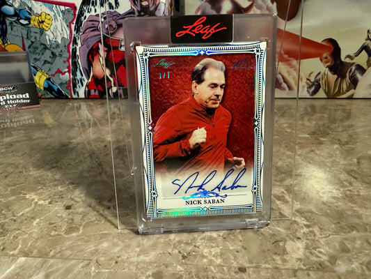 Nick Saban 2026 Leaf Art of Sport Base Auto Platinum 1/7